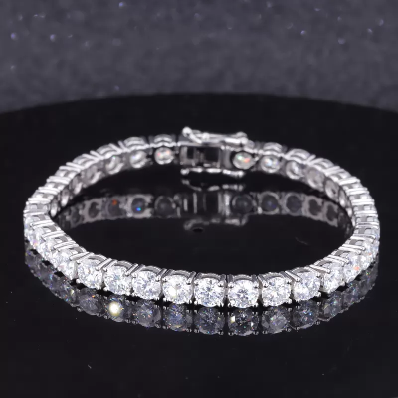 5mm Round Brilliant Cut Moissanite 10K White Gold Tennis Bracelet