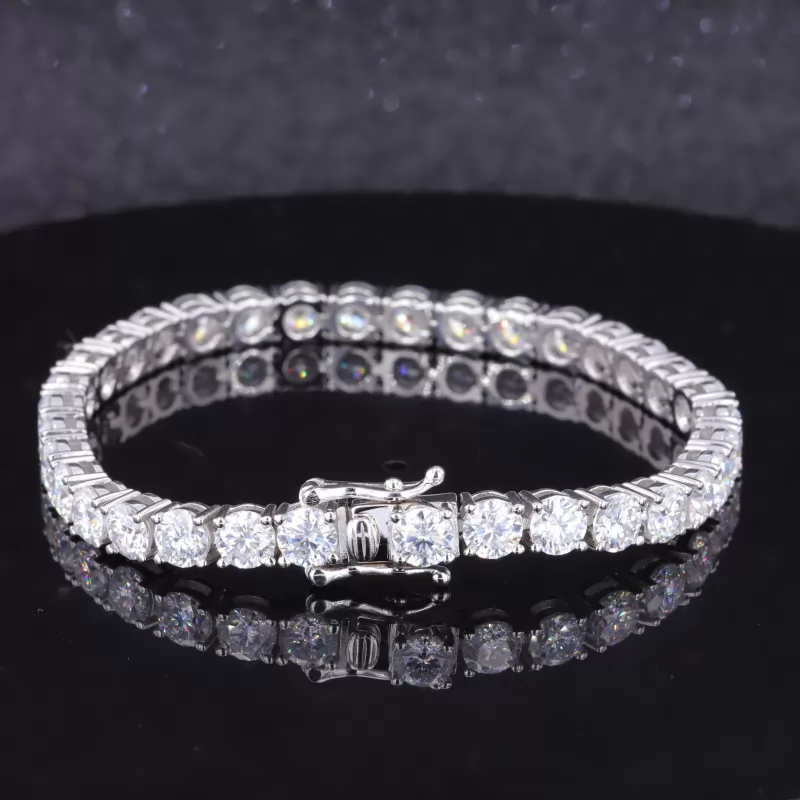 5mm Round Brilliant Cut Moissanite 10K White Gold Tennis Bracelet