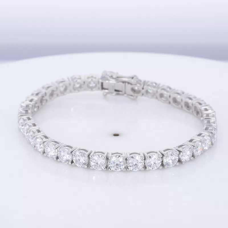 5mm Round Brilliant Cut Moissanite 10K White Gold Tennis Bracelet