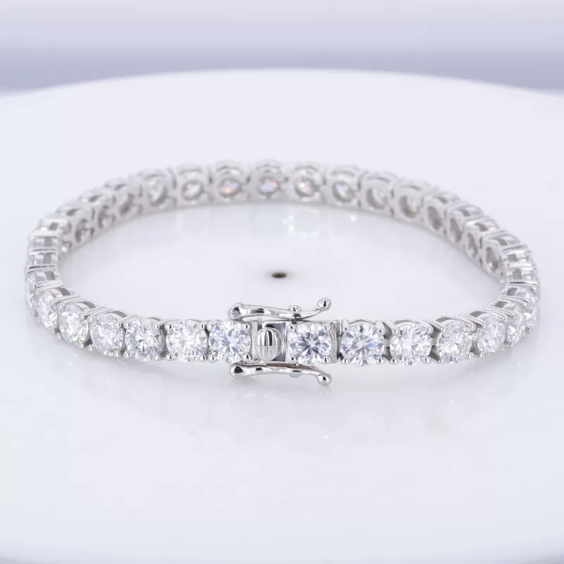 5mm Round Brilliant Cut Moissanite 10K White Gold Tennis Bracelet