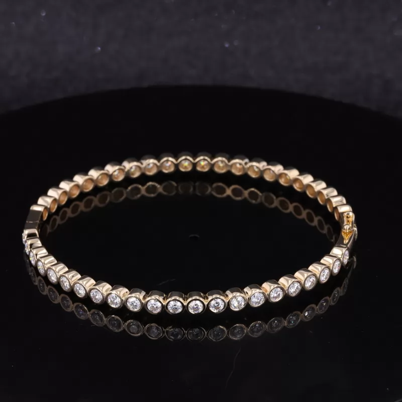 3mm Round Brilliant Cut Moissanite Bezel Set 14K Yellow Gold Tennis Bracelet