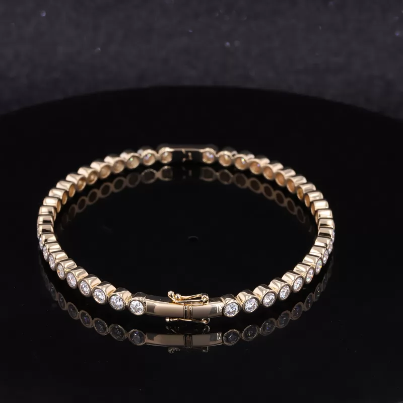 3mm Round Brilliant Cut Moissanite Bezel Set 14K Yellow Gold Tennis Bracelet