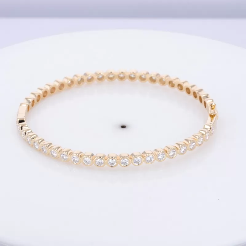 3mm Round Brilliant Cut Moissanite Bezel Set 14K Yellow Gold Tennis Bracelet