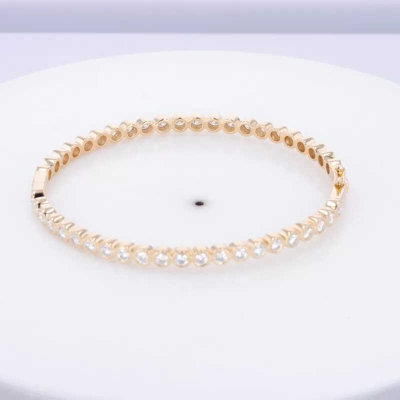 3mm Round Brilliant Cut Moissanite Bezel Set 14K Yellow Gold Tennis Bracelet