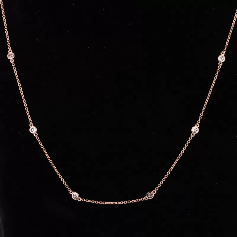 2mm Round Brilliant Cut Moissanite Bezel Set 14K Rose Gold Diamond Pendant Necklace