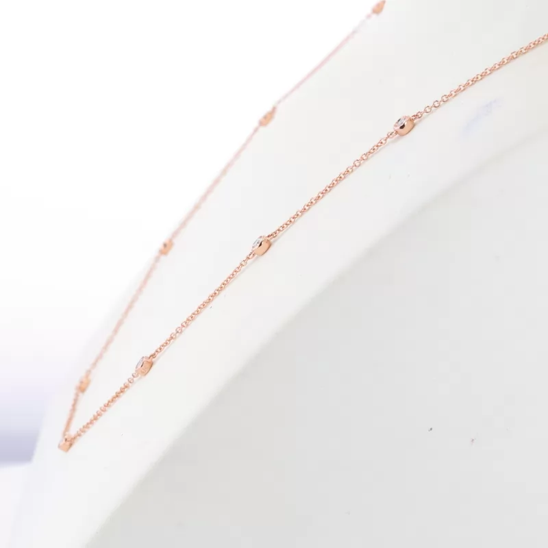 2mm Round Brilliant Cut Moissanite Bezel Set 14K Rose Gold Diamond Pendant Necklace