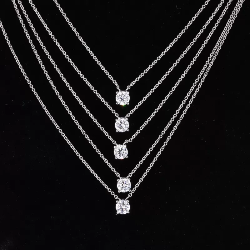 4mm Round Brilliant Cut Moissanite 10K White Gold Diamond Pendant Necklace