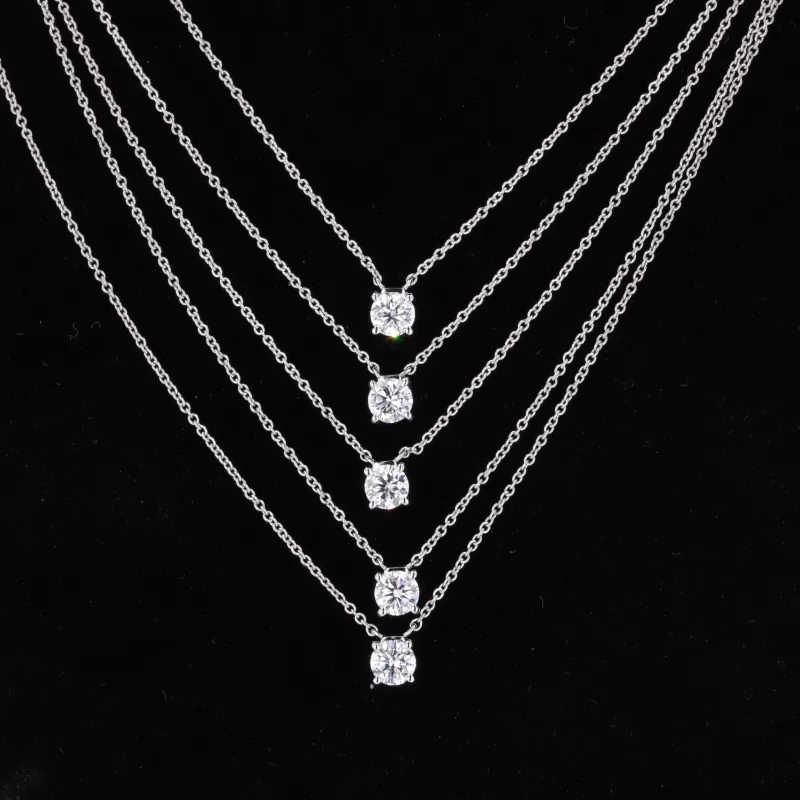 4mm Round Brilliant Cut Moissanite 10K White Gold Diamond Pendant Necklaces