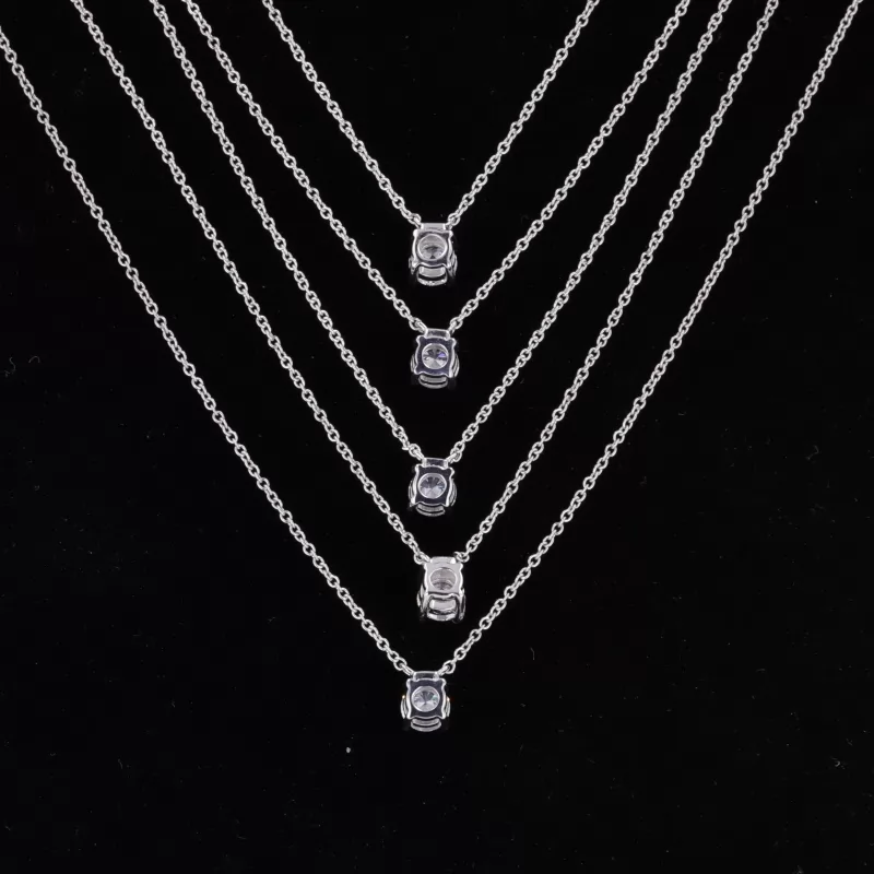 4mm Round Brilliant Cut Moissanite 10K White Gold Diamond Pendant Necklaces