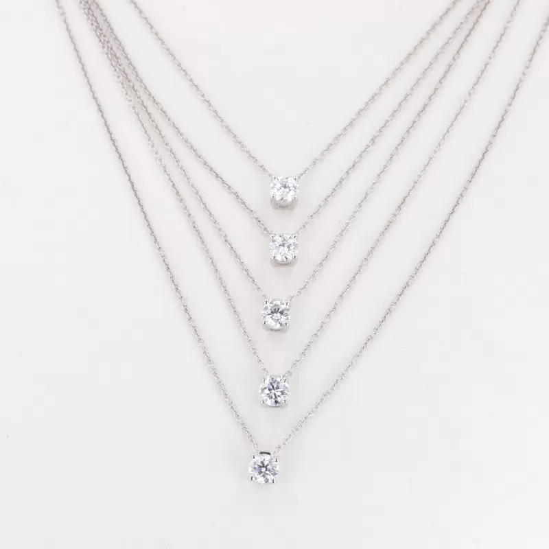 4mm Round Brilliant Cut Moissanite 10K White Gold Diamond Pendant Necklaces