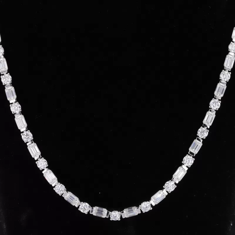 4.5mm Round Brilliant Cut and 4×6mm Octagon Emerald Cut Moissanite S925 Sterling Silver Diamond Tennis Necklace