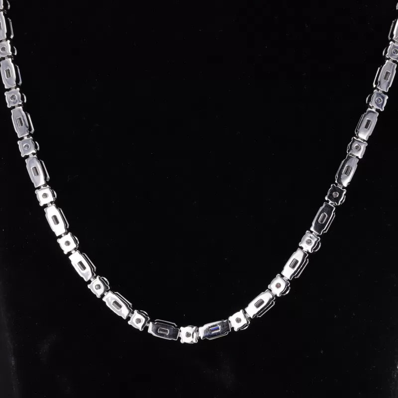 4.5mm Round Brilliant Cut and 4×6mm Octagon Emerald Cut Moissanite S925 Sterling Silver Diamond Tennis Necklace