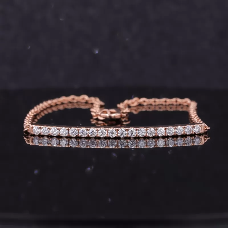 1.8mm Round Brilliant Cut Moissanite 14K Rose Gold Diamond Bracelet