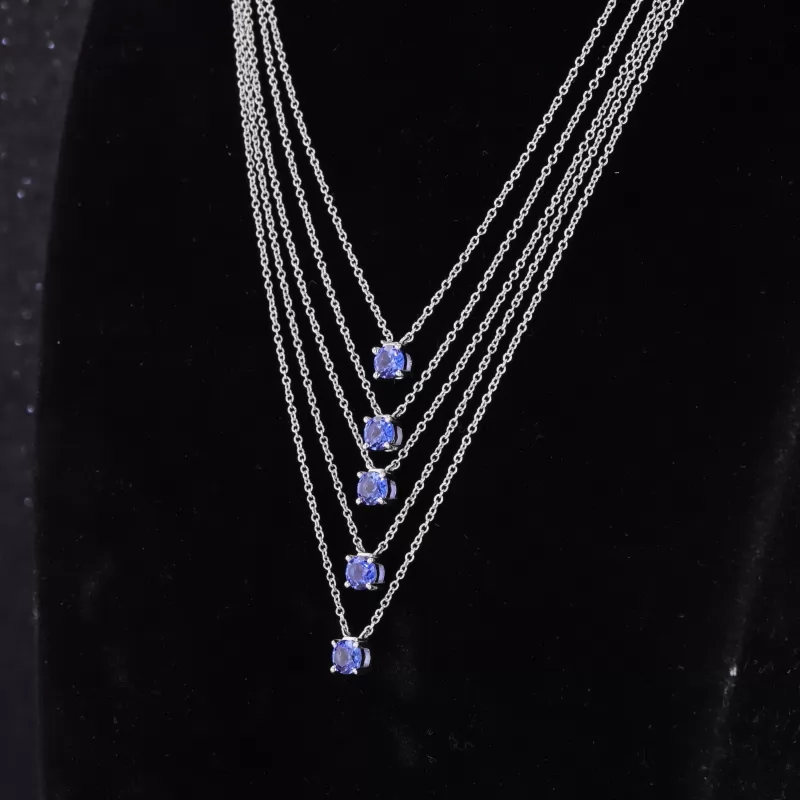 4mm Round Brilliant Cut Lab Grown Sapphire S925 Sterling Silver Diamond Pendant Necklace