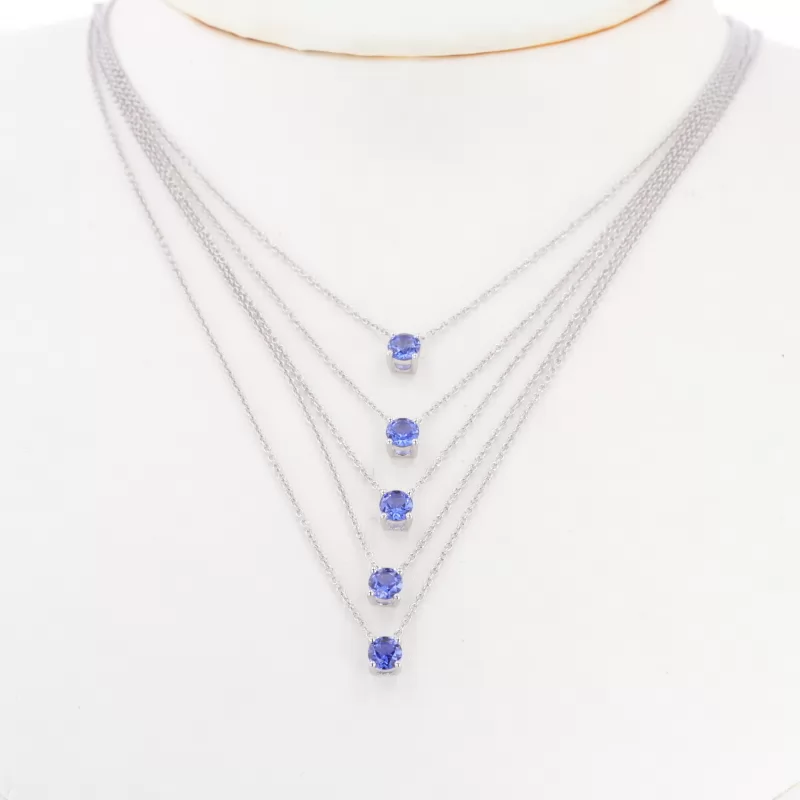 4mm Round Brilliant Cut Lab Grown Sapphire S925 Sterling Silver Diamond Pendant Necklaces