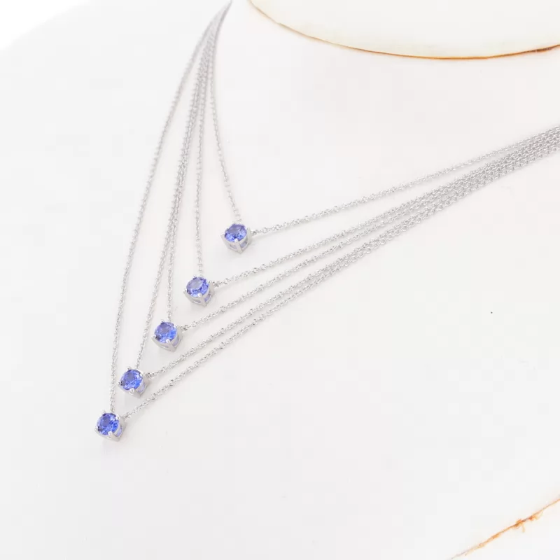 4mm Round Brilliant Cut Lab Grown Sapphire S925 Sterling Silver Diamond Pendant Necklaces