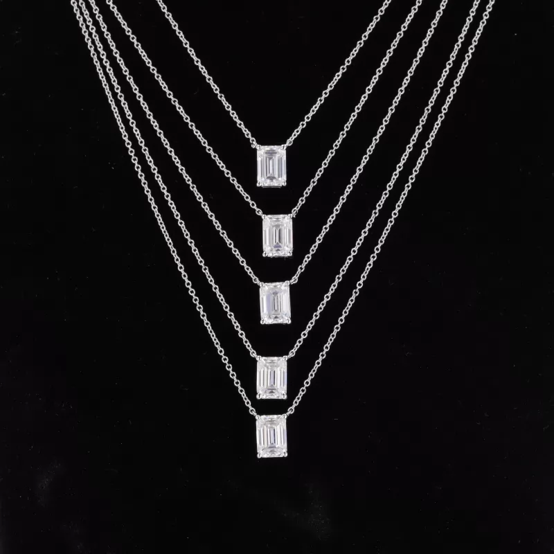 5×7mm Octagon Emerald Cut Moissanite S925 Sterling Silver Diamond Pendant Necklaces