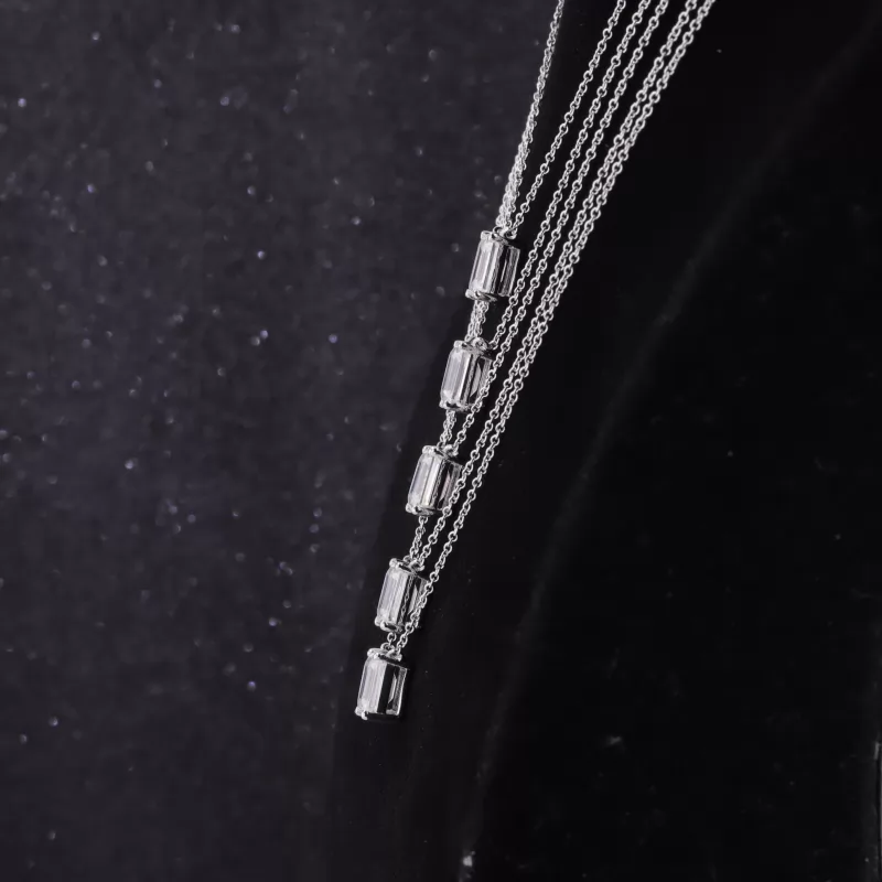 5×7mm Octagon Emerald Cut Moissanite S925 Sterling Silver Diamond Pendant Necklace
