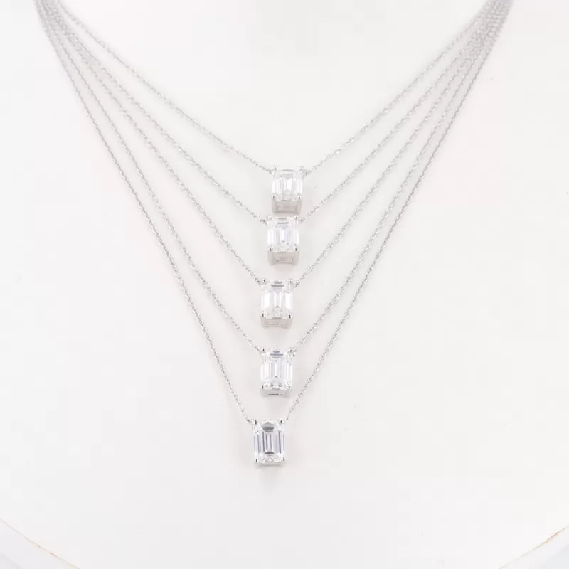 5×7mm Octagon Emerald Cut Moissanite S925 Sterling Silver Diamond Pendant Necklace