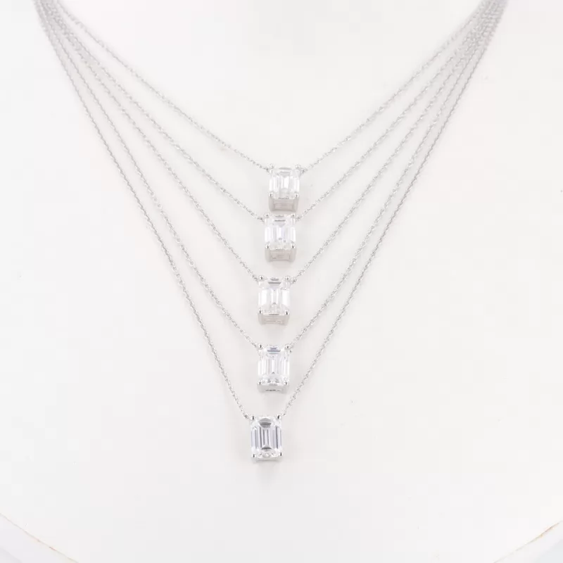 5×7mm Octagon Emerald Cut Moissanite S925 Sterling Silver Diamond Pendant Necklaces