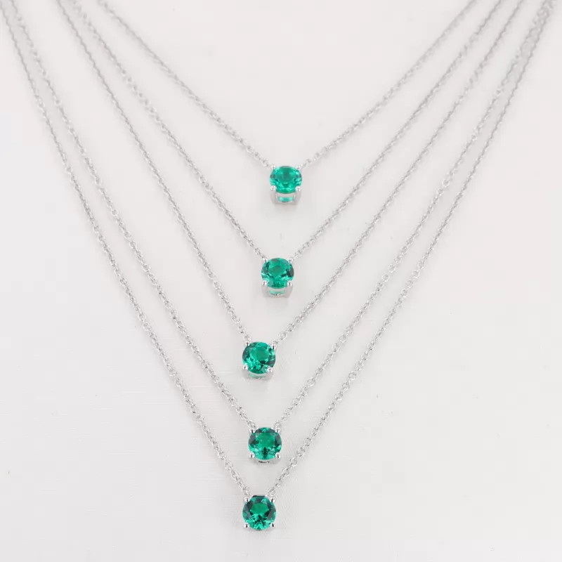 4mm Round Brilliant Cut Lab Grown Emerald S925 Sterling Silver Diamond Pendant Necklace