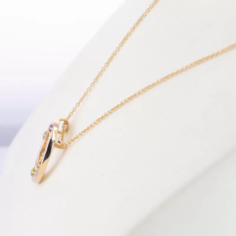 2mm Round Brilliant Cut Lab Gemstone 14K Gold Diamond Pendant Necklace