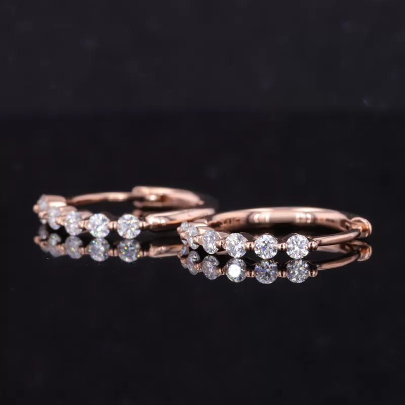 2mm Round Brilliant Cut Moissanite 14K Rose Gold Diamond Earrings