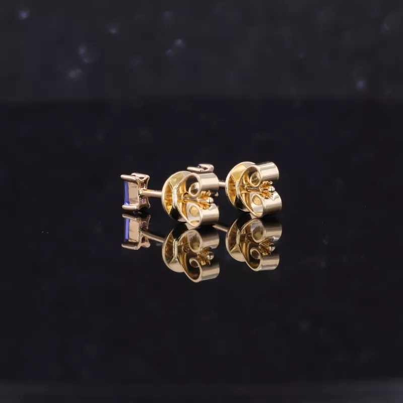 3×1.5mm Octagon Emerald Cut Lab Grown Sapphire 14K Yellow Gold Diamond Stud Earrings