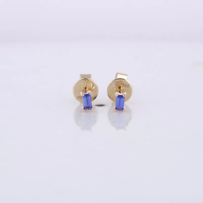 3×1.5mm Octagon Emerald Cut Lab Grown Sapphire 14K Yellow Gold Diamond Stud Earrings