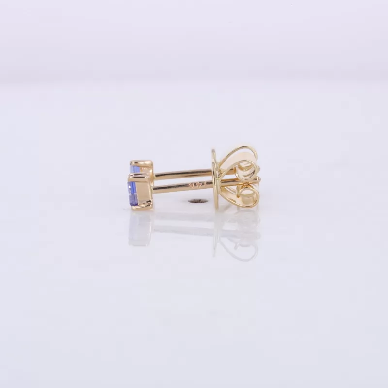 3×1.5mm Octagon Emerald Cut Lab Grown Sapphire 14K Yellow Gold Diamond Stud Earrings