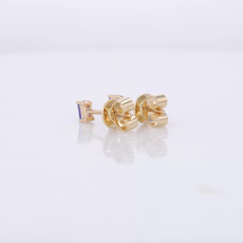 3×1.5mm Octagon Emerald Cut Lab Grown Sapphire 14K Gold Diamond Stud Earrings