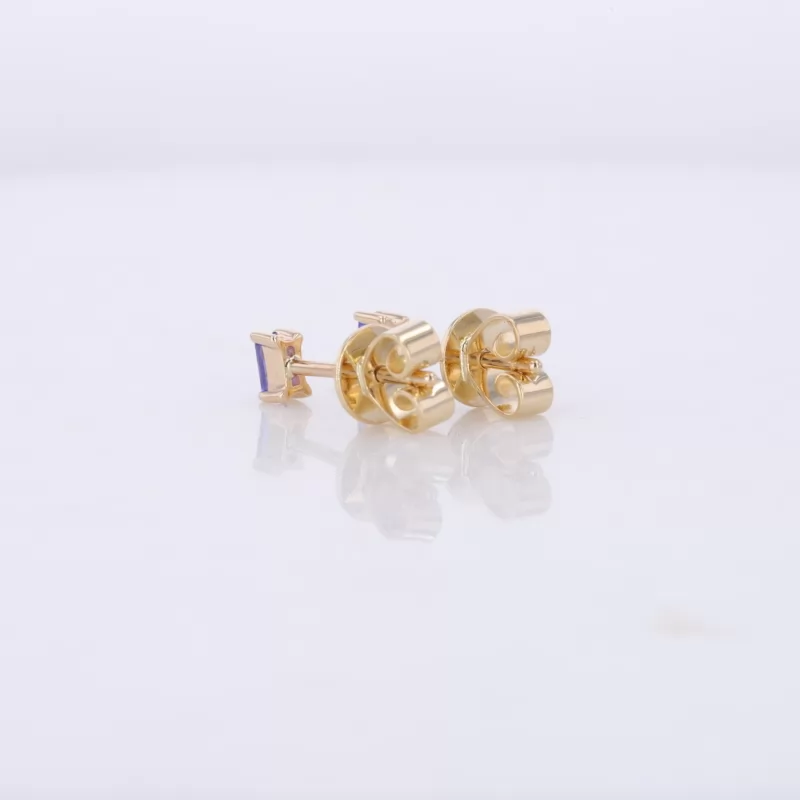 3×1.5mm Octagon Emerald Cut Lab Grown Sapphire 14K Yellow Gold Diamond Stud Earrings