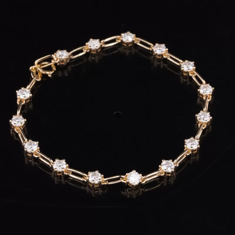 3.5mm Round Brilliant Cut Moissanite 14K Yellow Gold Diamond Bracelet