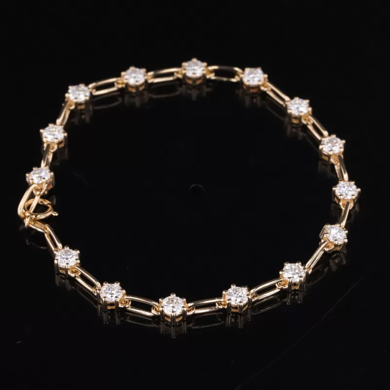 3.5mm Round Brilliant Cut Moissanite 14K Yellow Gold Diamond Bracelet