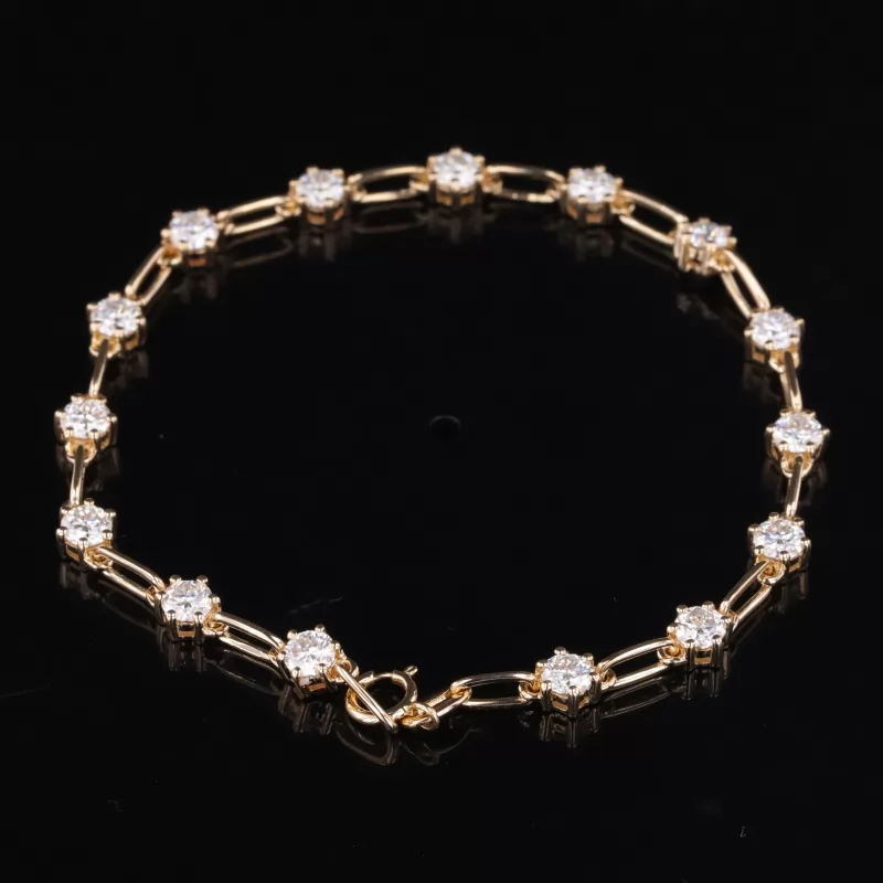 3.5mm Round Brilliant Cut Moissanite 14K Yellow Gold Diamond Bracelet