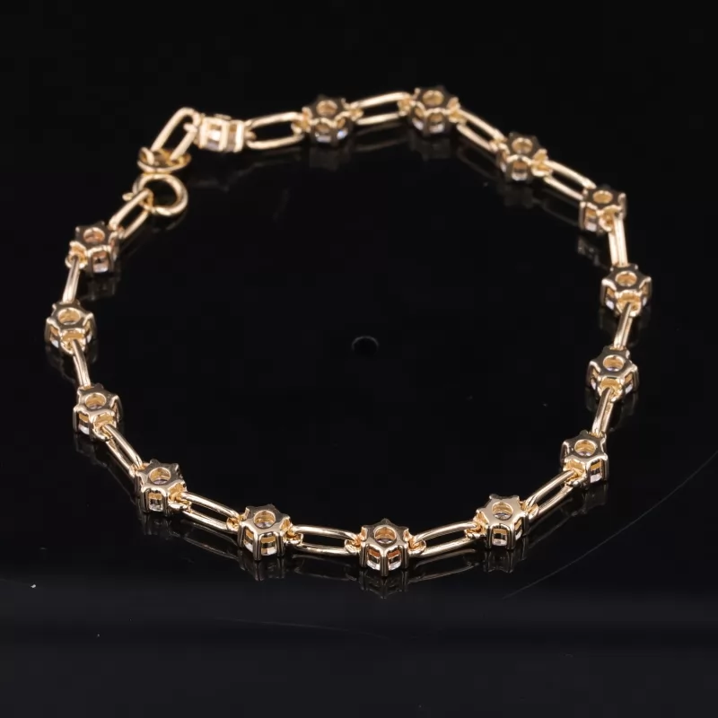 3.5mm Round Brilliant Cut Moissanite 14K Yellow Gold Diamond Bracelet