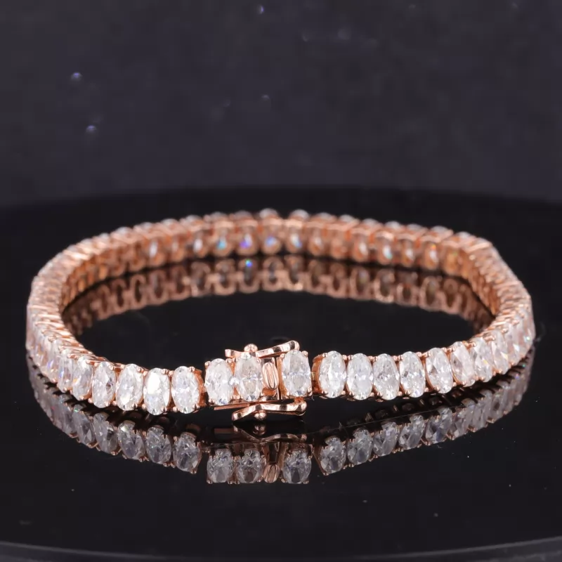 3×5mm Oval Cut Moissanite 14K Rose Gold Tennis Bracelet