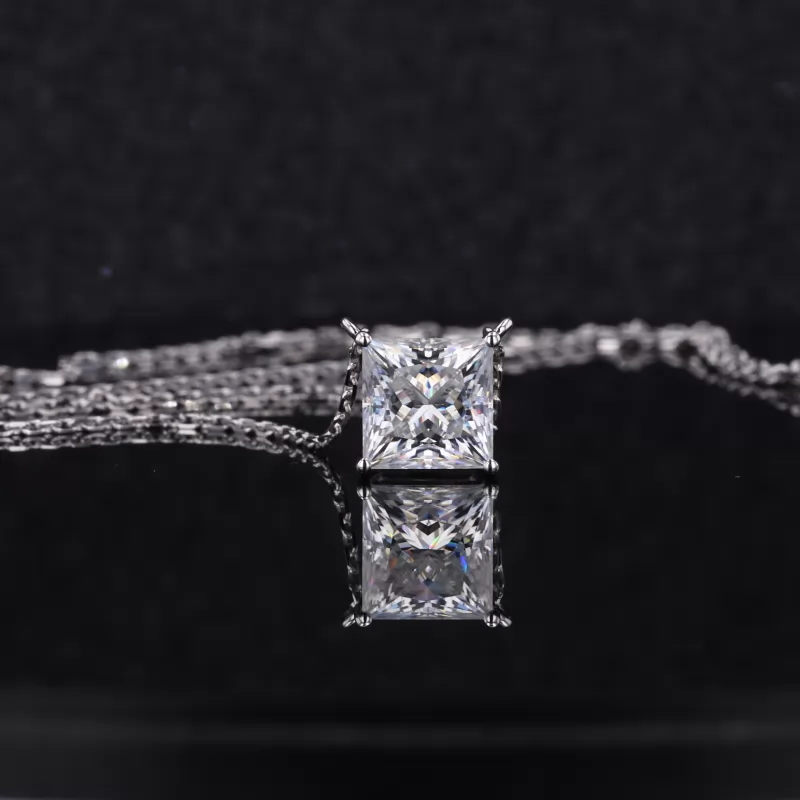 7×7mm Princess Cut Moissanite 14K White Gold Diamond Pendant Necklace