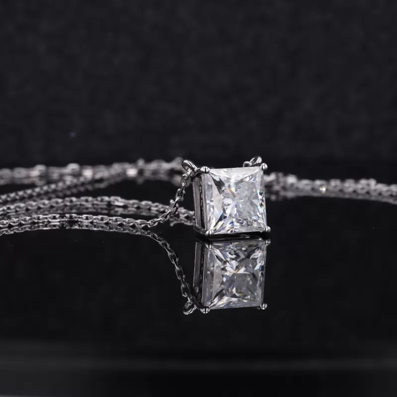 7×7mm Princess Cut Moissanite 14K White Gold Diamond Pendant Necklace