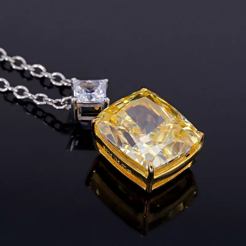 9×11mm Cushion Shape Crushed Ice Cut Yellow Cubic Zirconia S925 Sterling Silver Diamond Pendant Necklace