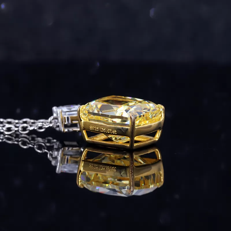 9×11mm Cushion Shape Crushed Ice Cut Yellow Cubic Zirconia S925 Sterling Silver Diamond Pendant Necklace