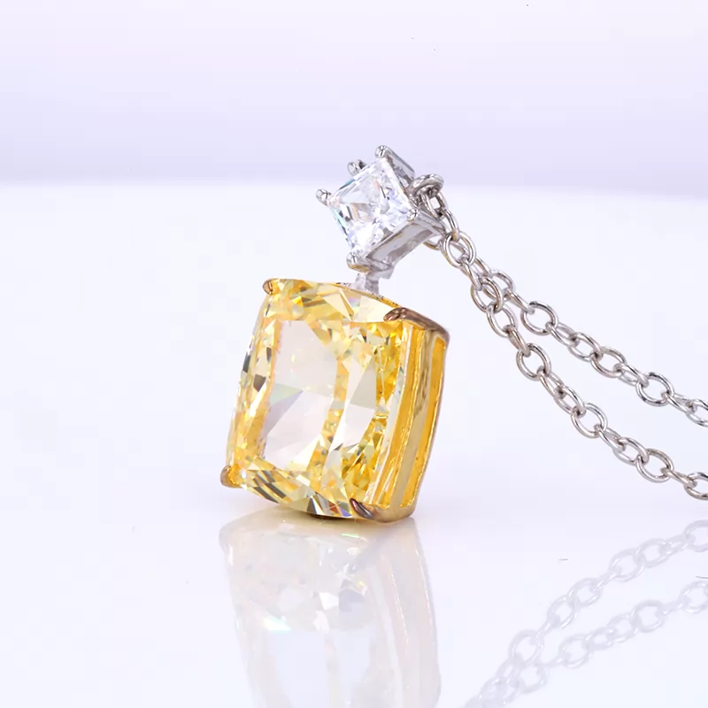9×11mm Cushion Shape Crushed Ice Cut Yellow Cubic Zirconia S925 Sterling Silver Diamond Pendant Necklace