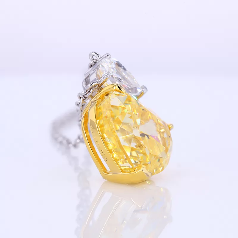 9×12.7mm Heart Shape Crushed Ice Cut Yellow Cubic Zirconia S925 Sterling Silver Diamond Pendant Necklace