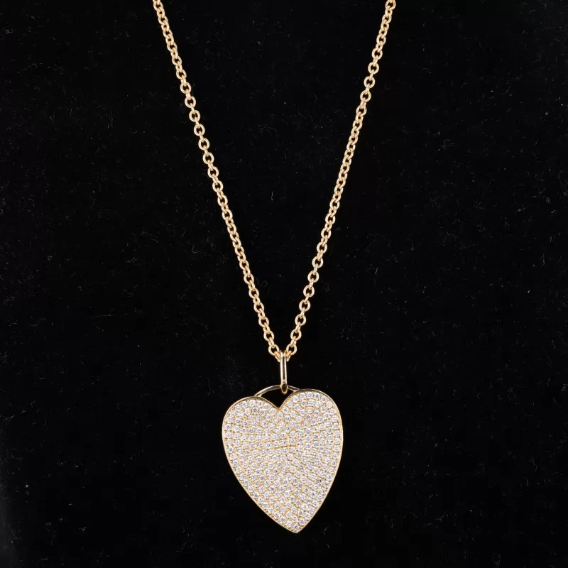 Round Brilliant Cut Moissanite 18K Yellow Gold Heart Shape Diamond Pendant Necklace