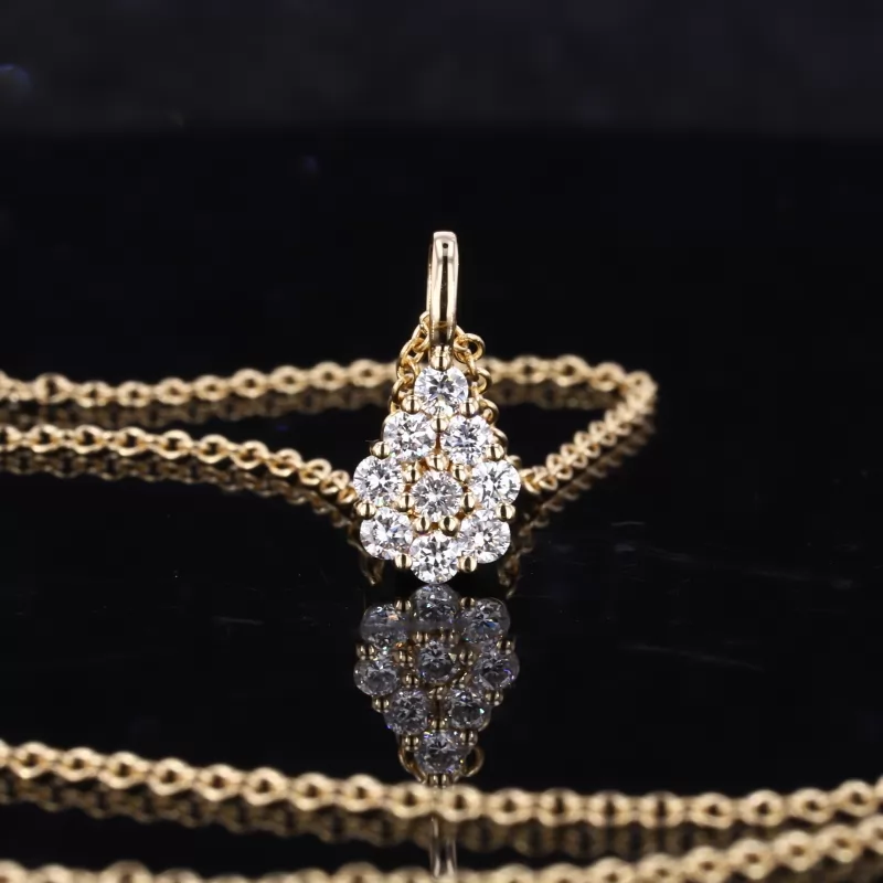 2mm Round Brilliant Cut HPHT Lab Grown Diamond 14K Yellow Gold Diamond Pendant Necklace