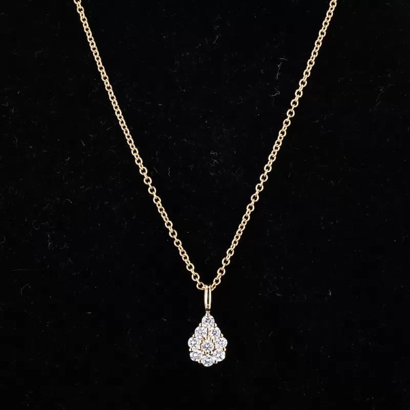 2mm Round Brilliant Cut HPHT Lab Grown Diamond 14K Yellow Gold Diamond Pendant Necklace