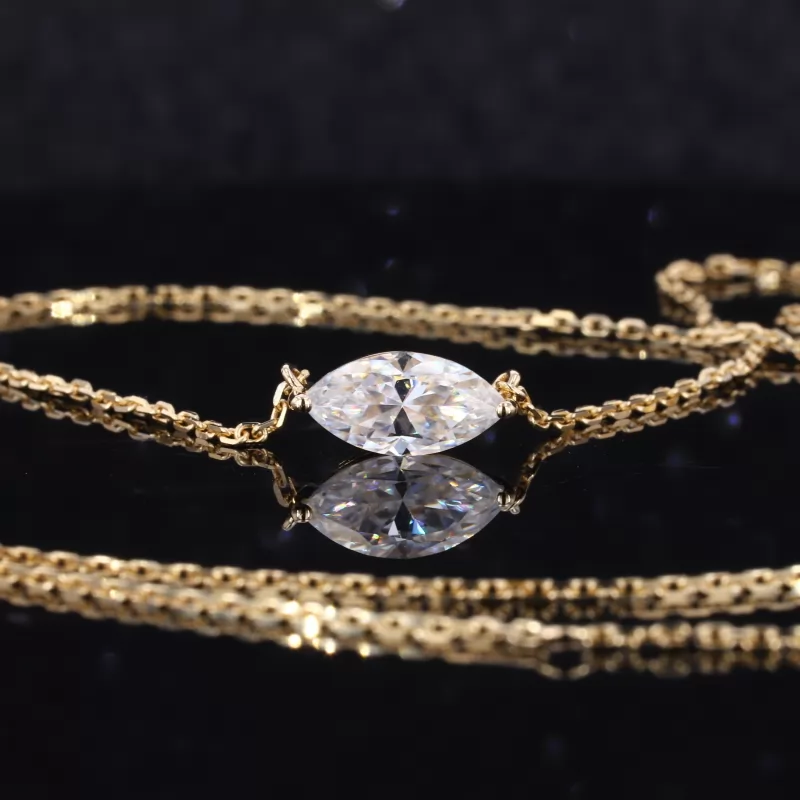 Marquise Cut Moissanite 14K Gold Diamond Pendant Necklace