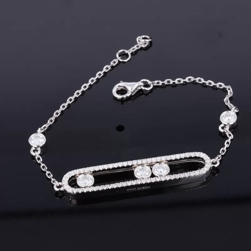 3mm Round Brilliant Cut Moissanite Bezel Set S925 Sterling Silver Diamond Bracelet