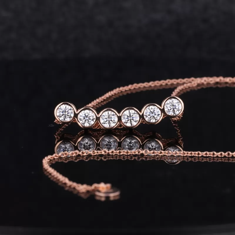 Round Brilliant Cut Moissanite Bezel Set 14K Rose Gold Diamond Pendant Necklace