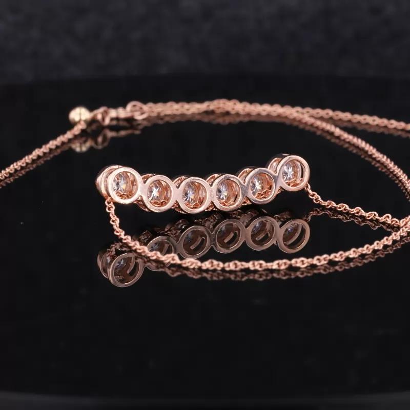 Round Brilliant Cut Moissanite Bezel Set 14K Rose Gold Diamond Pendant Necklace